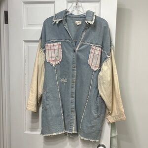 POL Denim Long Jacket with Cream and Pink Accents